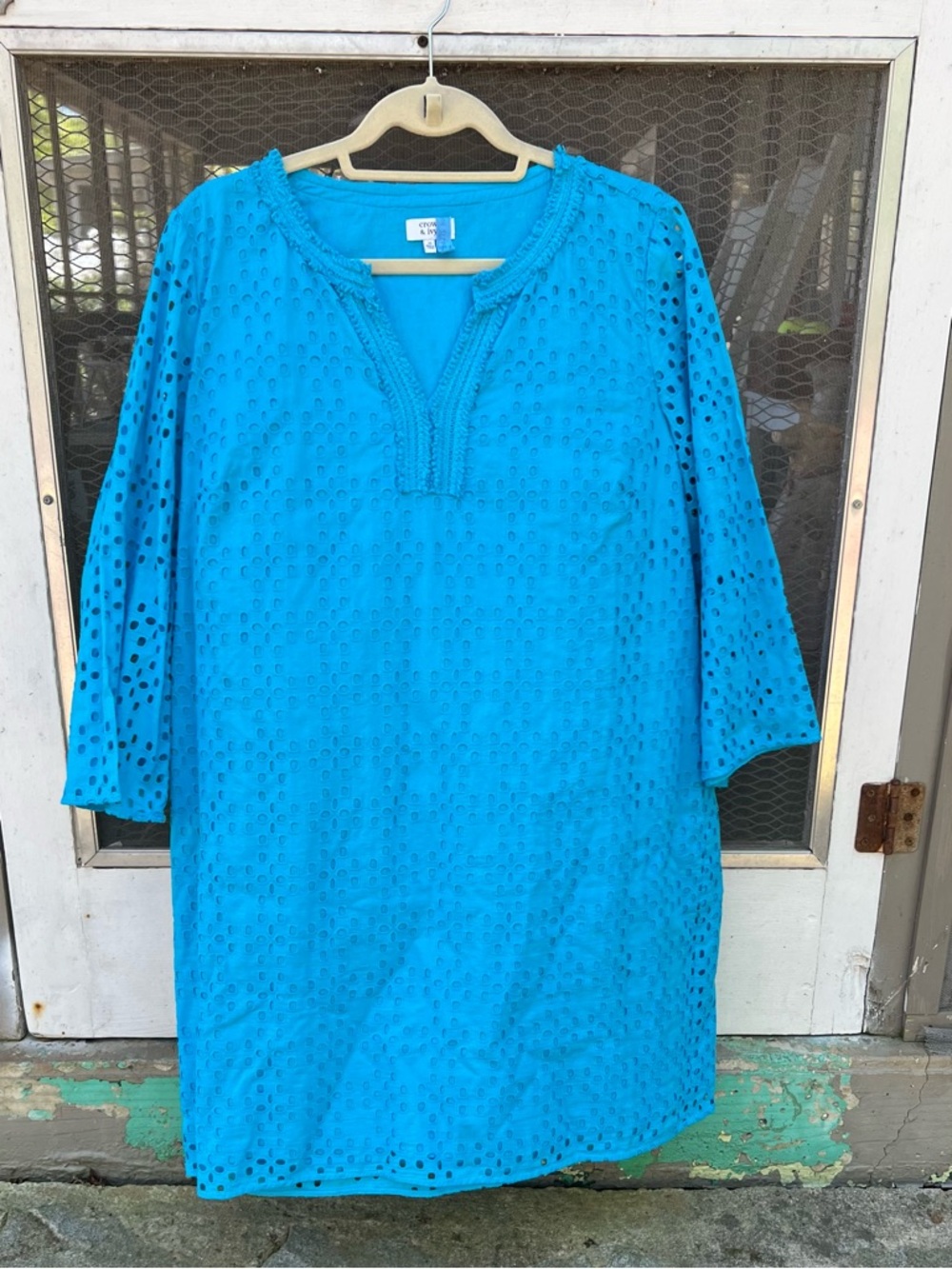 Crown and Ivy Blue Eyelet Cotton Tunic Dress
